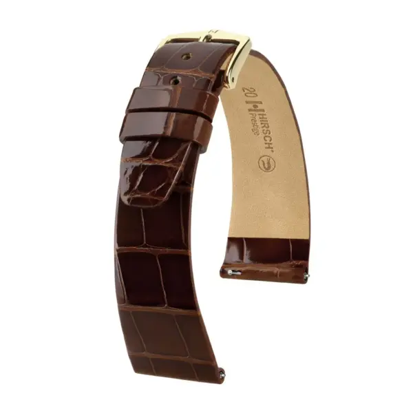 HIRSCH Prestige Alligator - Leather Watch Strap - Brown Shiny
