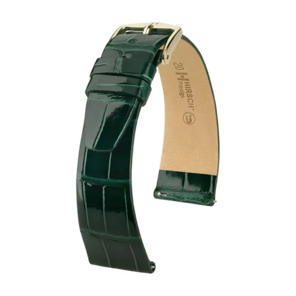 HIRSCH Prestige Alligator - Leather Watch Strap - Dark Green Shiny