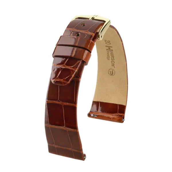HIRSCH Prestige Alligator - Leather Watch Strap - Golden Brown Shiny