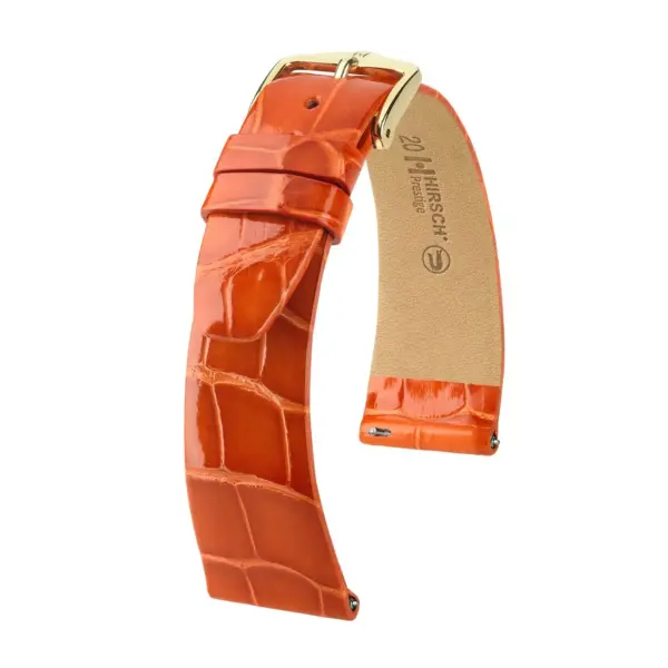 HIRSCH Prestige Alligator - Leather Watch Strap - Orange Shiny