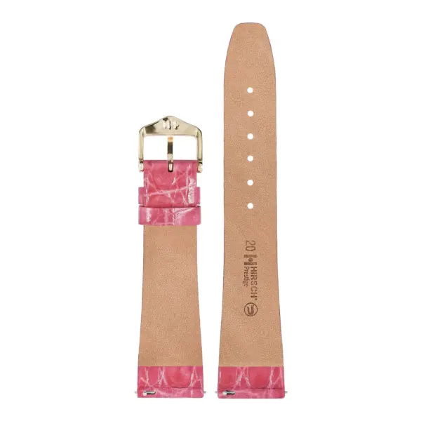 HIRSCH Prestige Croco - Leather Watch Strap - Pink Shiny - Image 3