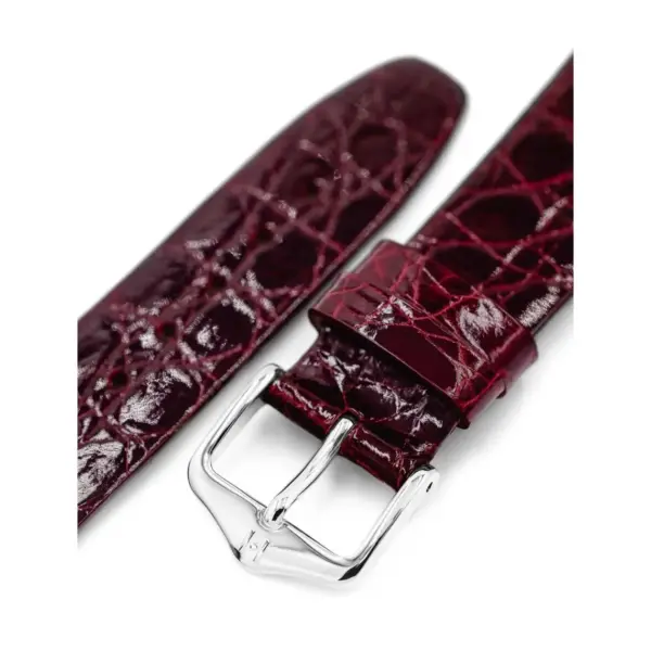 HIRSCH Prestige Croco - Leather Watch Strap - Wine Red Shiny - Image 4