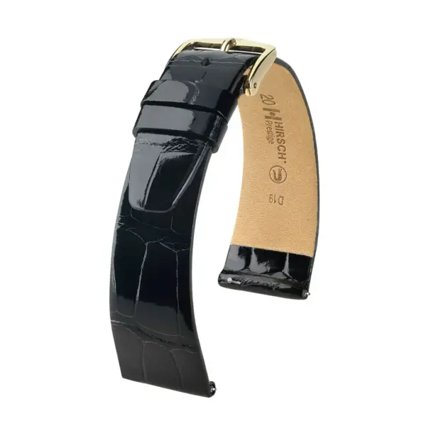 HIRSCH Prestige Alligator - Leather Watch Strap - Black Shiny