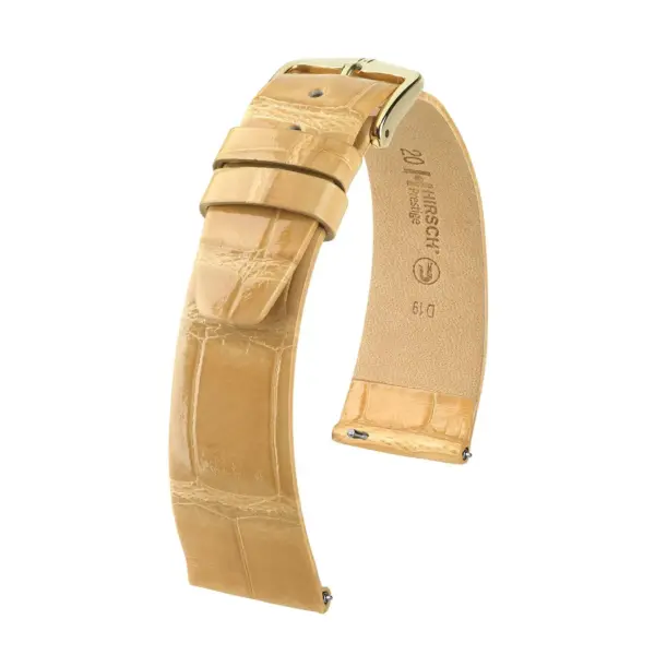 HIRSCH Prestige Alligator - Leather Watch Strap - Beige Shiny
