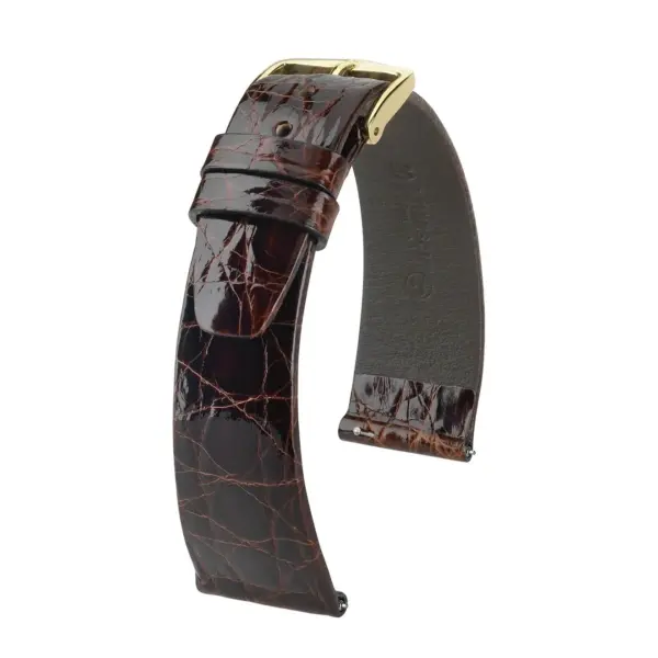 HIRSCH Prestige Croco - Leather Watch Strap - Brown Shiny
