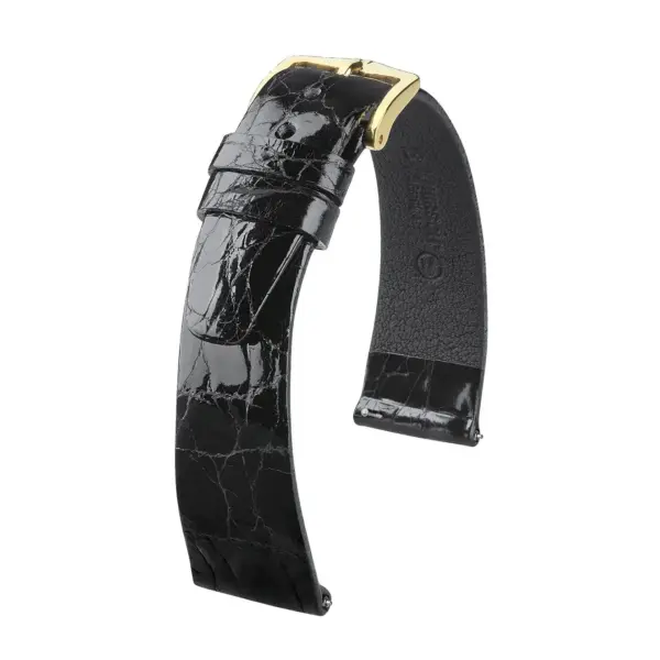 HIRSCH Prestige Croco - Leather Watch Strap - Black Shiny