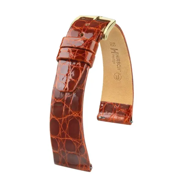 HIRSCH Prestige Croco - Leather Watch Strap - Golden Brown Shiny