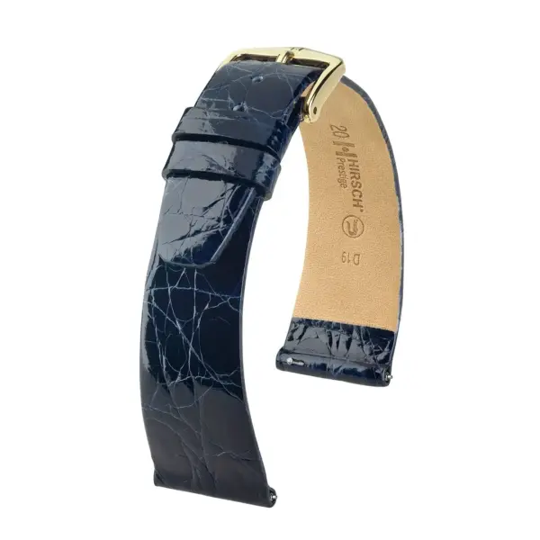 HIRSCH Prestige Croco - Leather Watch Strap - Blue Shiny