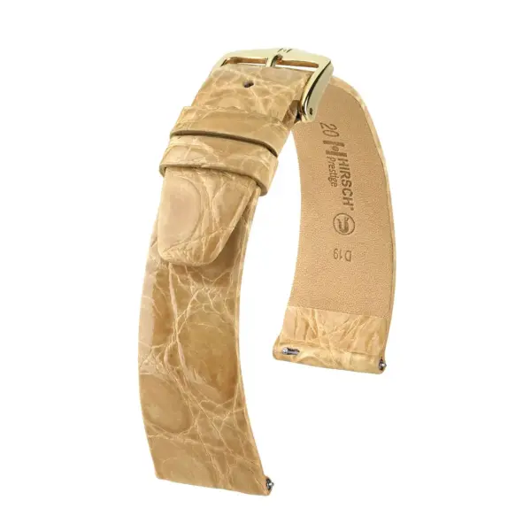 HIRSCH Prestige Croco - Leather Watch Strap - Beige Shiny