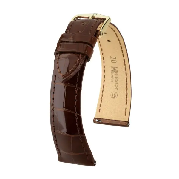 HIRSCH London Alligator - Leather Watch Strap - Brown Shiny