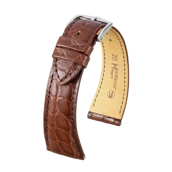 HIRSCH Regent - Alligator Flank Leather Watch Strap - Brown