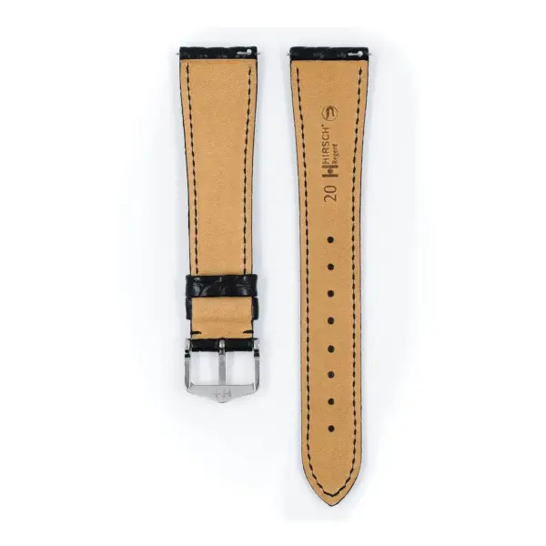 HIRSCH Regent - Alligator Flank Leather Watch Strap - Black - Image 3