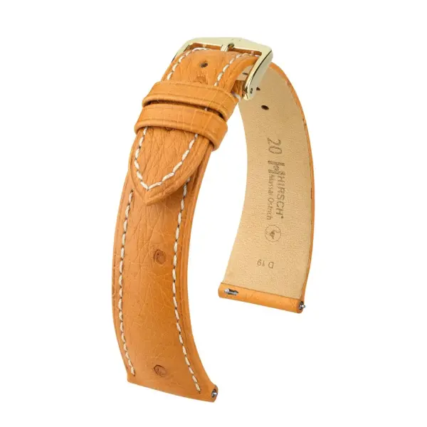 HIRSCH Massai Ostrich - Leather Watch Strap - Honey/White
