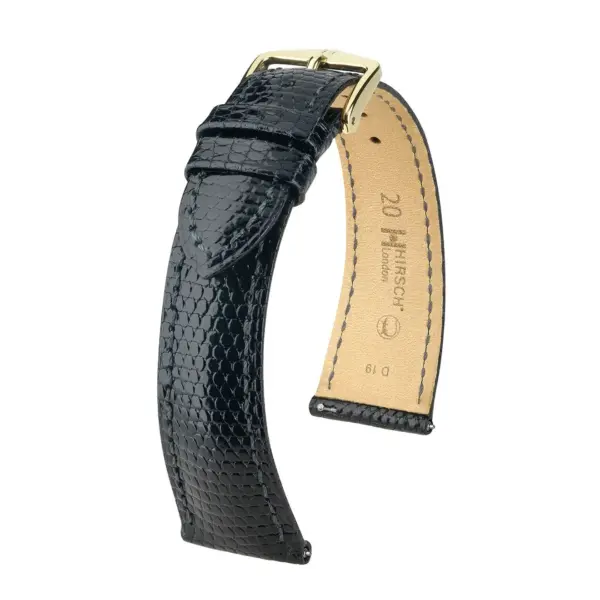 HIRSCH London Lizard - Leather Watch Strap - Black Shiny