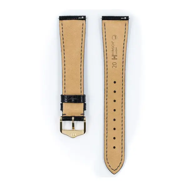 HIRSCH London Lizard - Leather Watch Strap - Black Shiny - Image 3