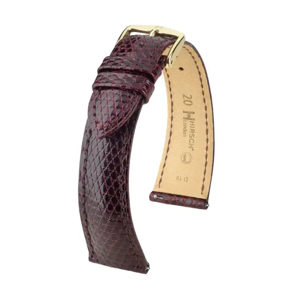 HIRSCH London Lizard - Leather Watch Strap - Wine Red Shiny