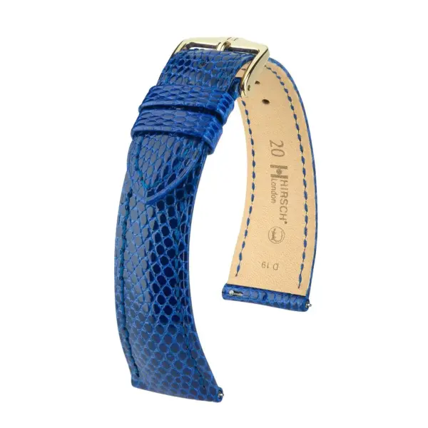 HIRSCH London Lizard - Leather Watch Strap - Royal Blue Shiny