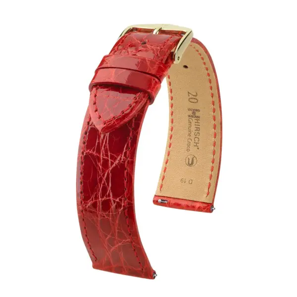 HIRSCH Genuine Croco - Caiman Leather Watch Strap - Red