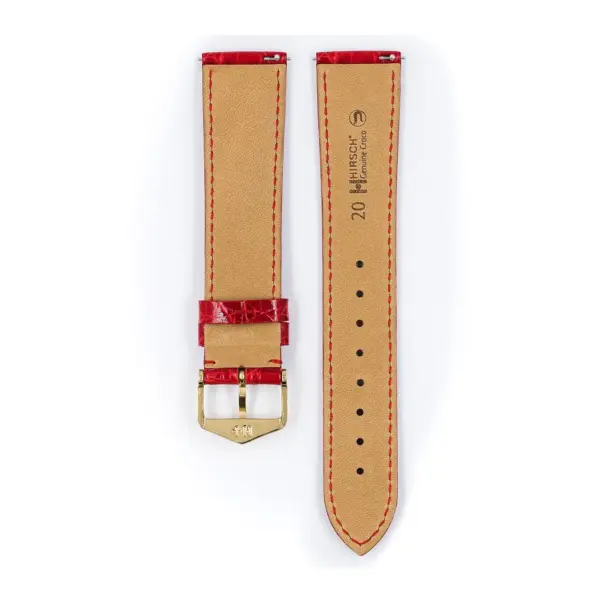 HIRSCH Genuine Croco - Caiman Leather Watch Strap - Red - Image 3