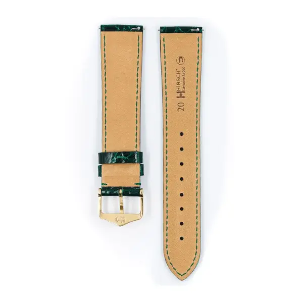 HIRSCH Genuine Croco - Caiman Leather Watch Strap - Dark Green - Image 3
