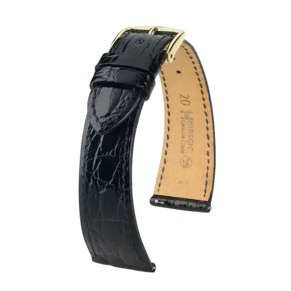 HIRSCH Genuine Croco - Caiman Leather Watch Strap - Black