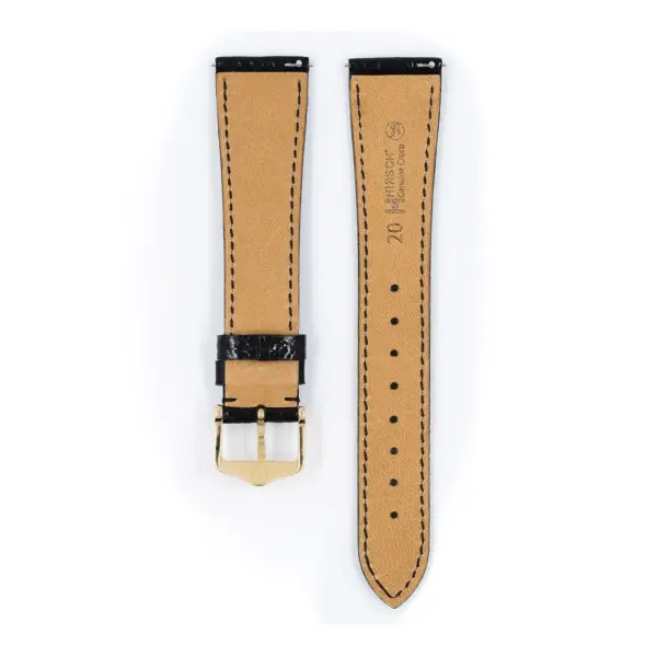 HIRSCH Genuine Croco - Caiman Leather Watch Strap - Black - Image 3