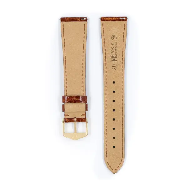 HIRSCH Genuine Croco - Caiman Leather Watch Strap - Golden Brown - Image 3