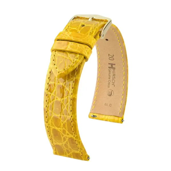 HIRSCH Genuine Croco - Caiman Leather Watch Strap - Yellow