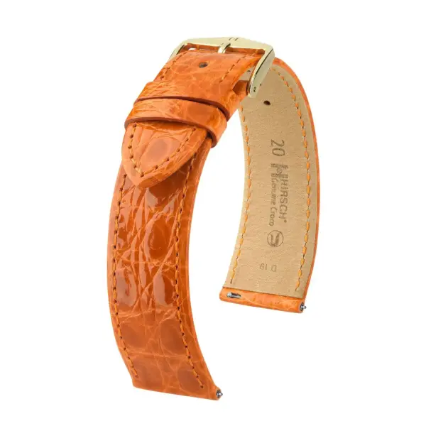 HIRSCH Genuine Croco - Caiman Leather Watch Strap - Orange