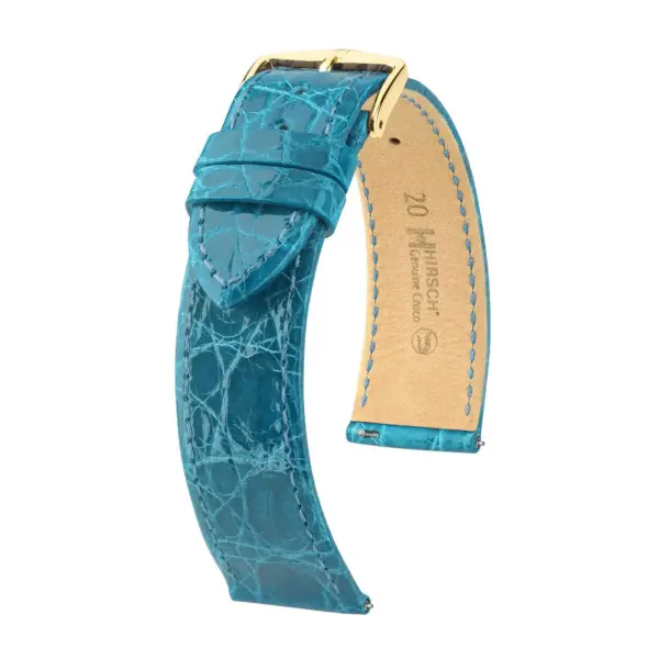 HIRSCH Genuine Croco - Caiman Leather Watch Strap - Turquoise