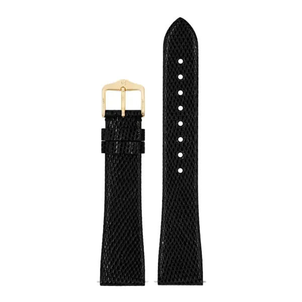 HIRSCH Lizard - Leather Watch Strap - Black Shiny - Image 2