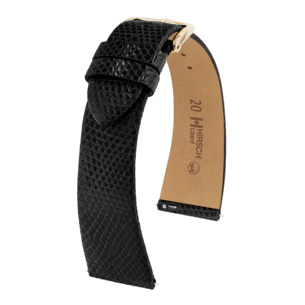 HIRSCH Lizard - Leather Watch Strap - Black Shiny