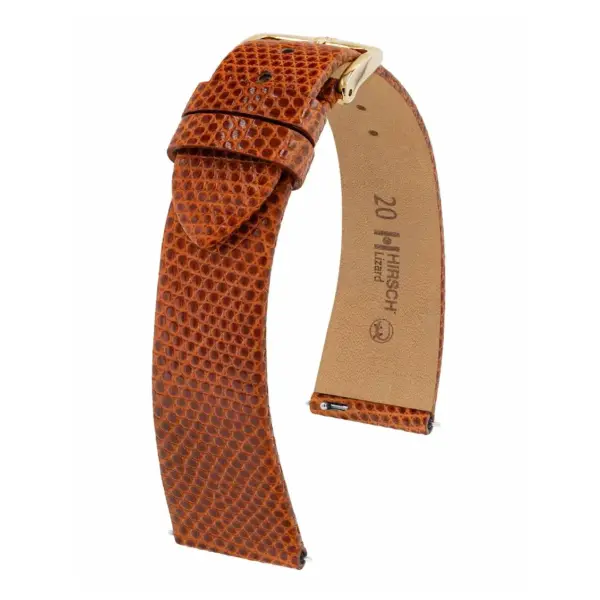 HIRSCH Lizard - Leather Watch Strap - Golden Brown Shiny